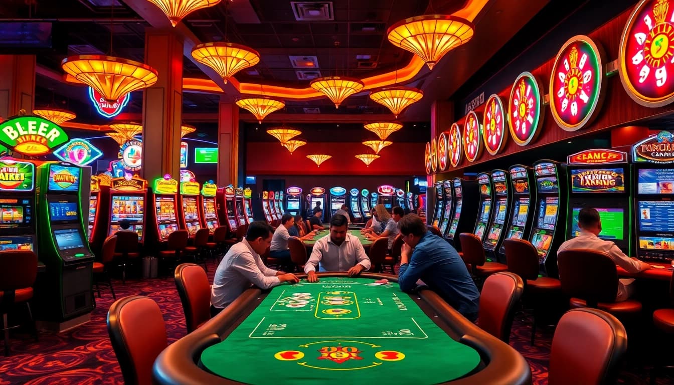 Engaging scene of a Non gamstop Casino Uk with vibrant gaming action and lively atmosphere.