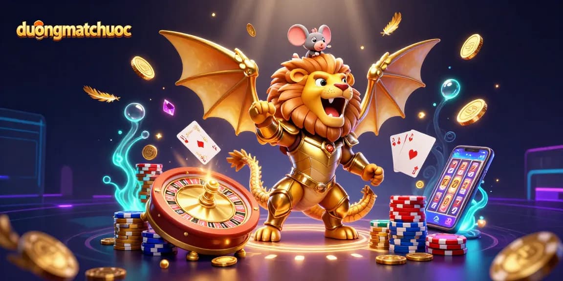 Experience duongmatchuoc with a roaring golden chimera and thrilling casino elements scattered around.