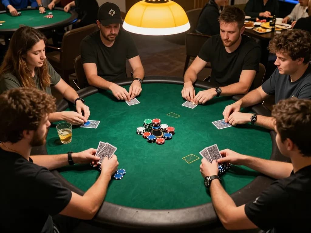 Play poker at home with Jun88 com, featuring vibrant game setup and engaging players.