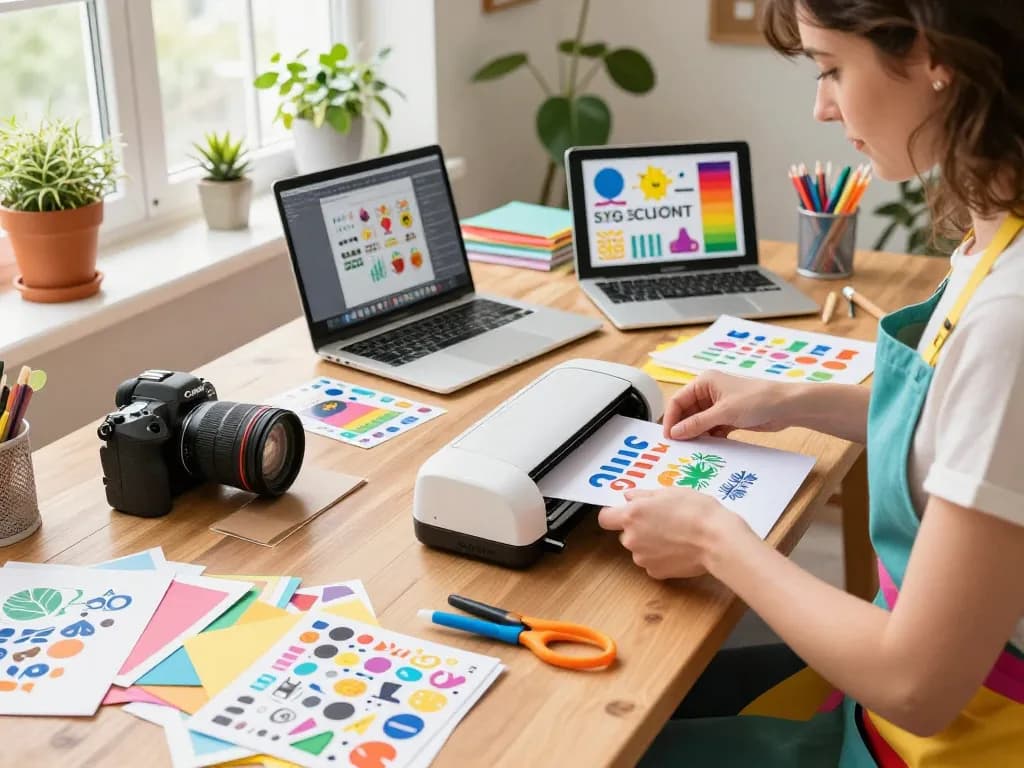 Crafting vibrant svg bundle designs in a bright home studio.