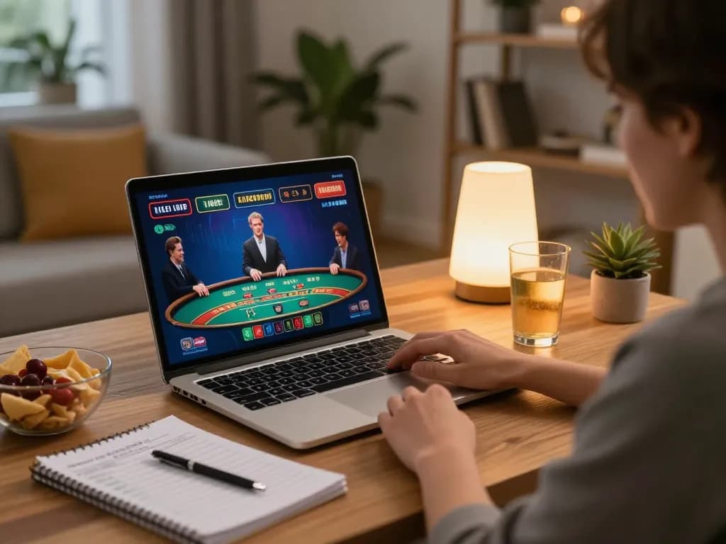 Player engaged in online blackjack at O8, showcasing a cozy home gaming environment