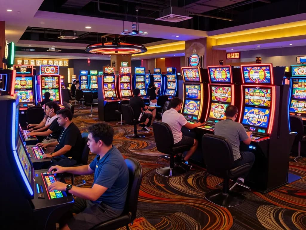 Players enjoying slot gacor machines in a lively casino atmosphere filled with excitement
