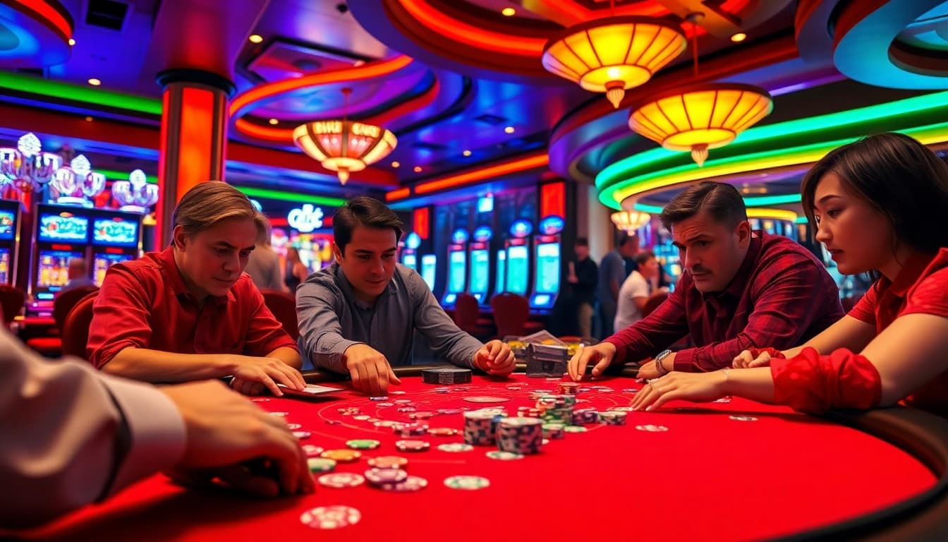 Live action at a Non gamstop casino Uk with players focusing on gaming tables.