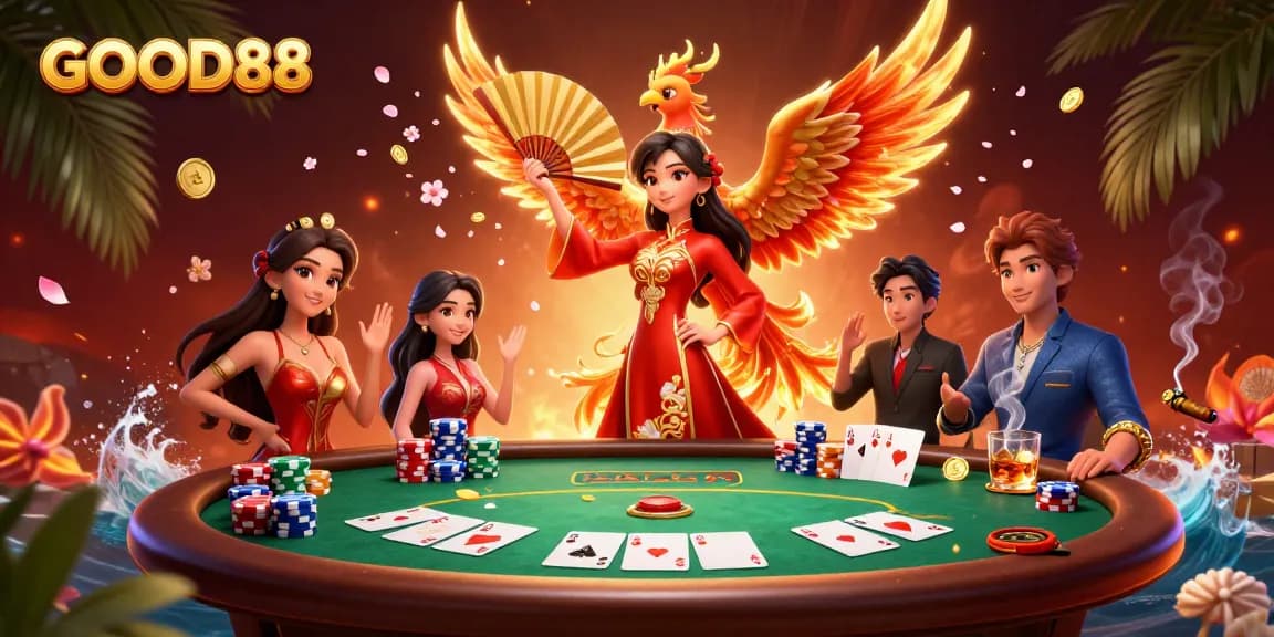 Engage with winning strategies at GOOD88, showcasing a vibrant casino atmosphere filled with action.