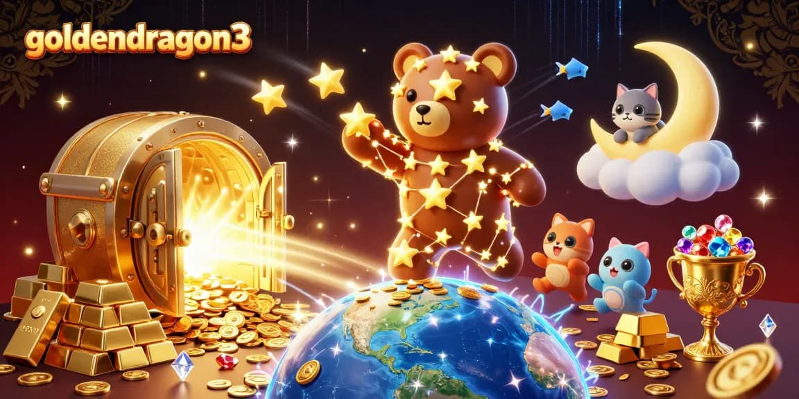 Experience goldendragon3 with a dazzling image of a constellation bear and treasures, evoking excitement in gambling.