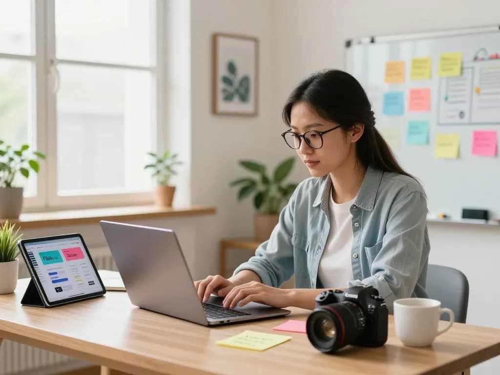 Buy PLR Digital Products in a vibrant home office with an entrepreneur focused on e-commerce success.