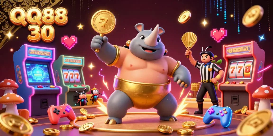 Experience the excitement of QQ88 30 in a vibrant 3D scene with animated characters and casino-themed elements.