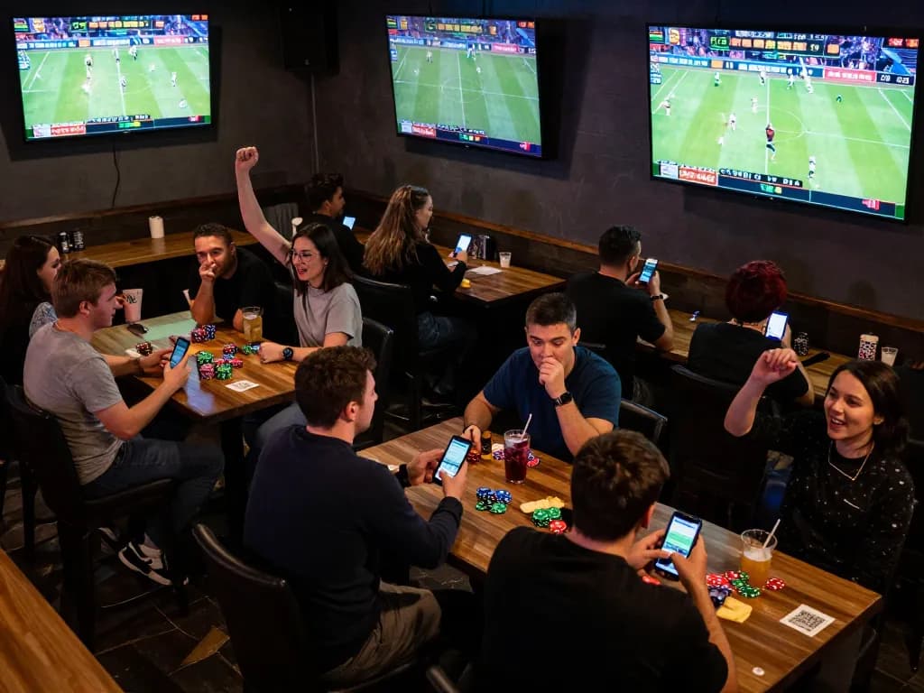 Place an 8xx bet while enjoying the excitement of live sports at a bustling bar.