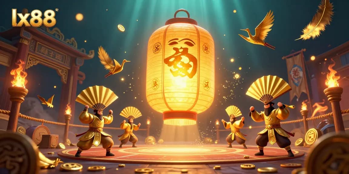 Experience the thrill of lx88 with a vibrant night market casino scene featuring golden lantern spirit and warriors.