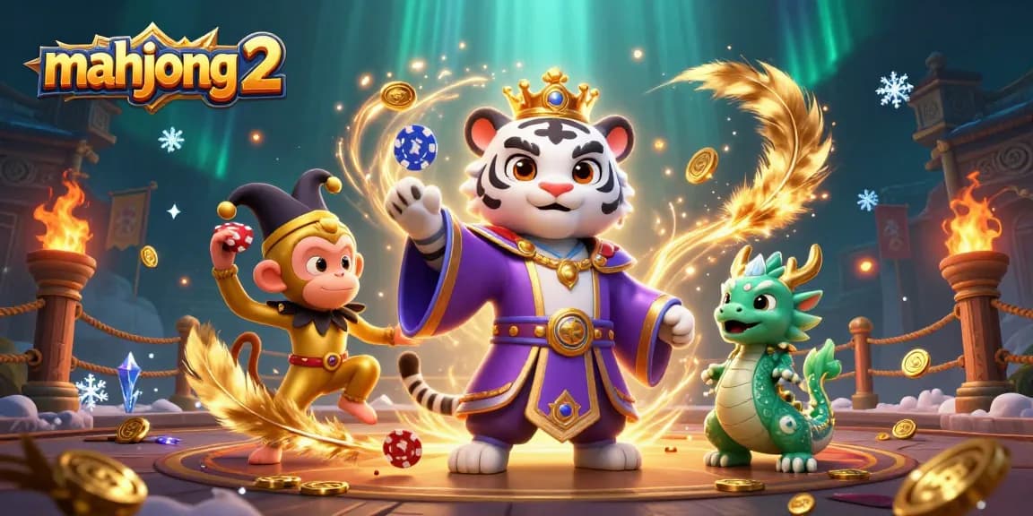 Experience mahjong 2 action with vibrant characters and casino elements in a dynamic illustration.