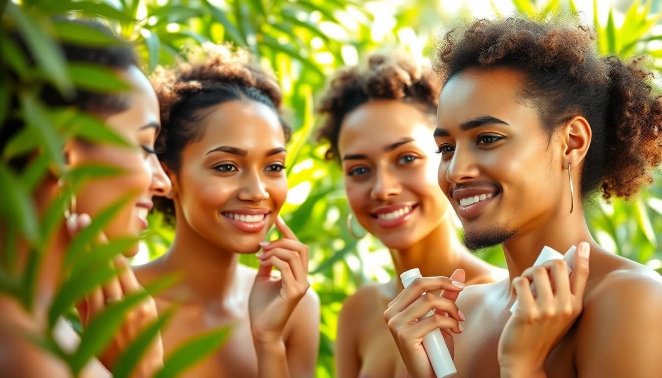 Individuals showcasing does astaxanthin help skin in a bright, natural skincare routine.