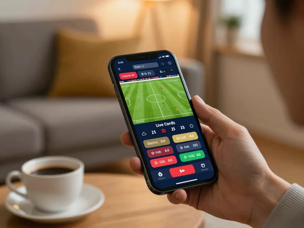 vaobet sports betting action on mobile phone in a cozy home setting