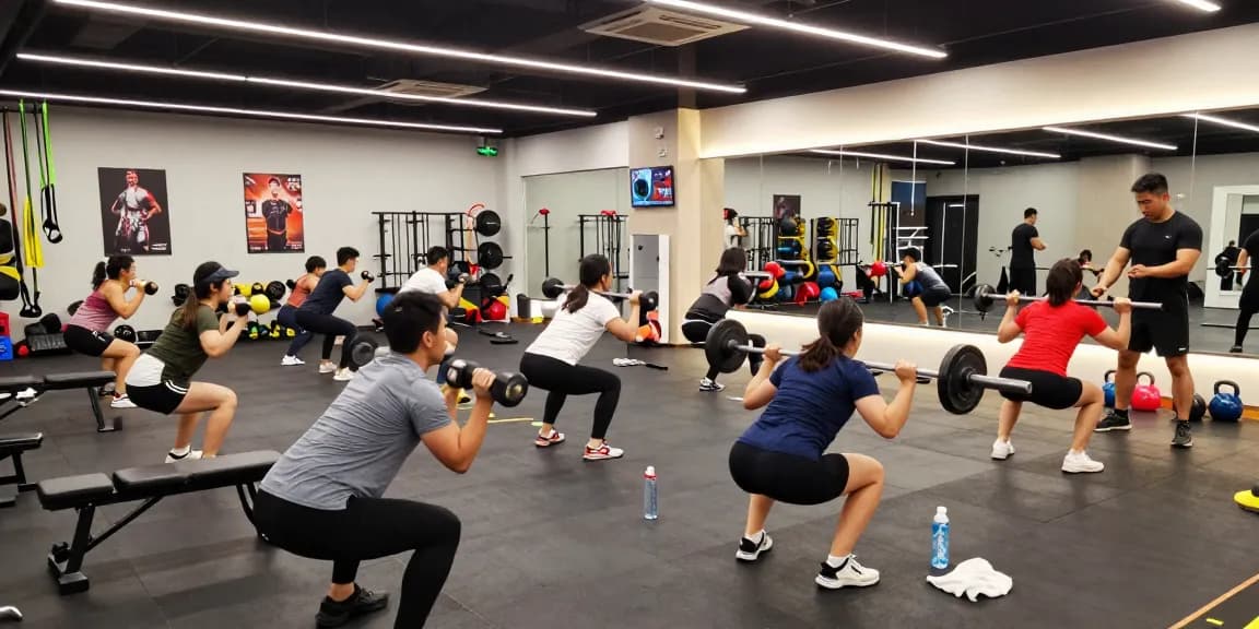 Energetic workout scene at Pharmaqo Shop gym with athletes training