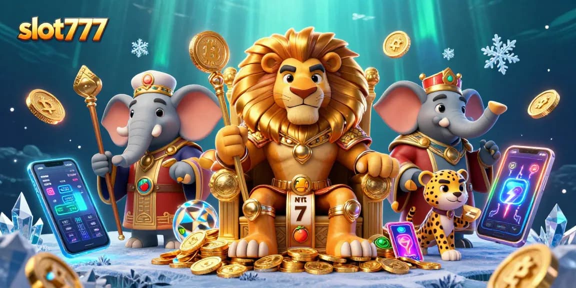 Rasakan keseruan permainan slot777 dengan slot reel berkilau, simbol buah, dan jackpot fantastis dalam ilustrasi.