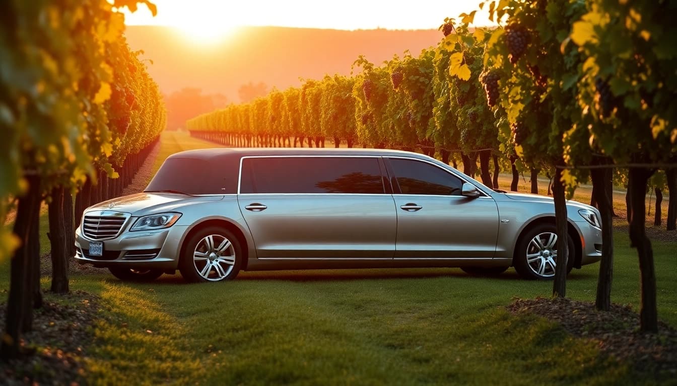 Experience winery limo service amidst picturesque vineyards with luxury transportation.