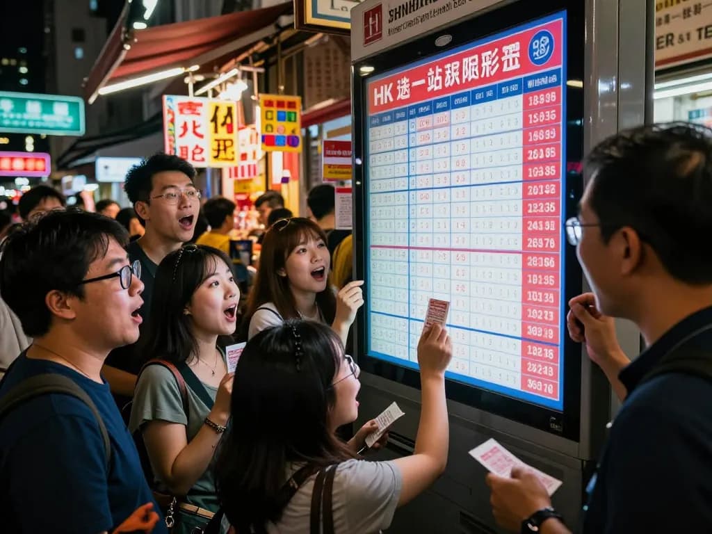 Live HK Hari Ini lottery results displayed in a busy urban setting, capturing the excitement of players checking their tickets.