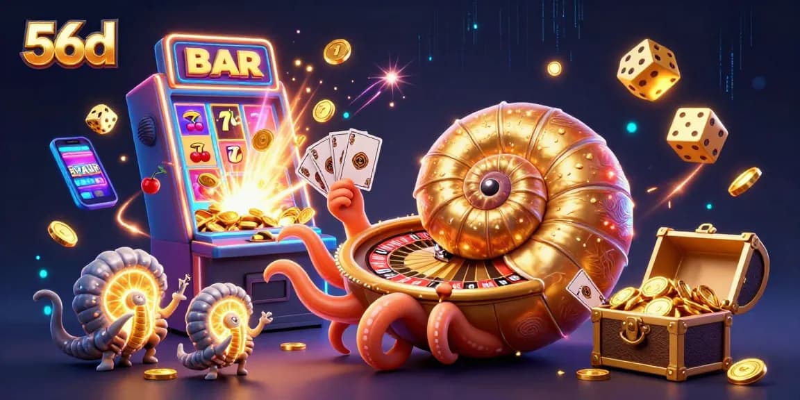 Experience thrilling gameplay at 56d, where a giant nautilus showcases vibrant casino elements.