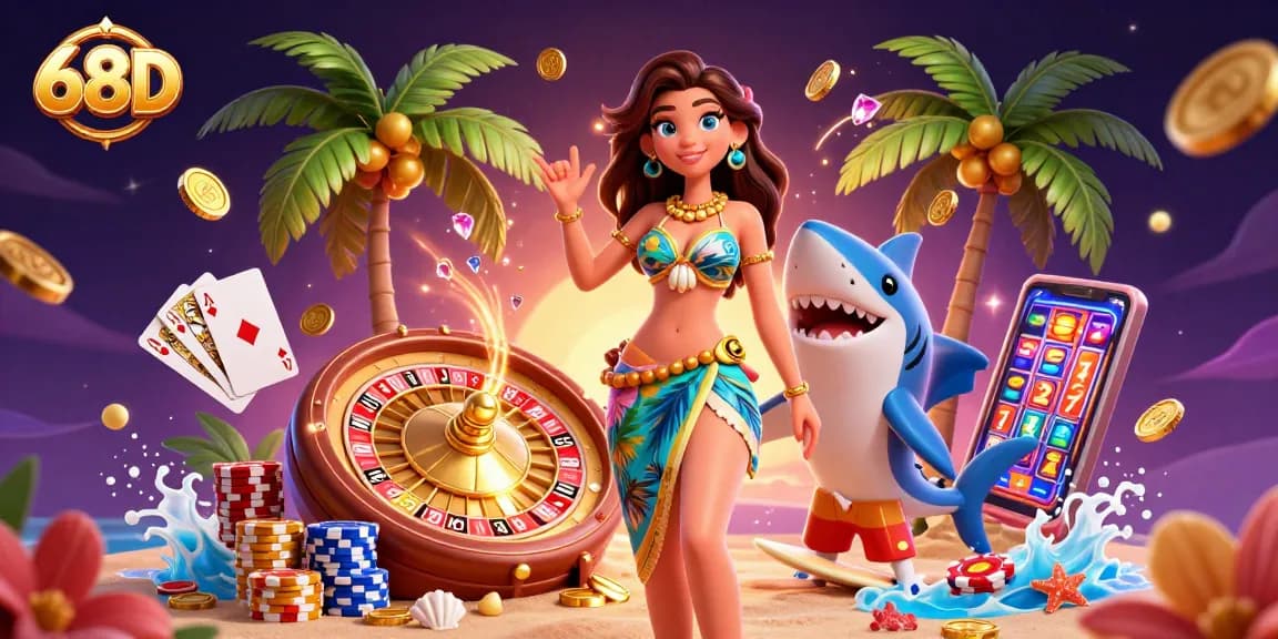 Experience the excitement at 68D with glamorous characters, dynamic casino elements, and vibrant visuals.