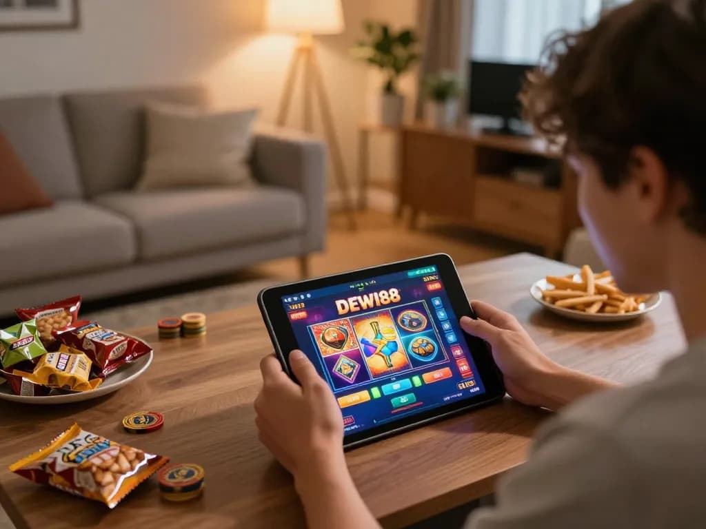 Sesi permainan online yang menarik di slot DEWI88, menampilkan layar yang cerah dan suasana yang santai.