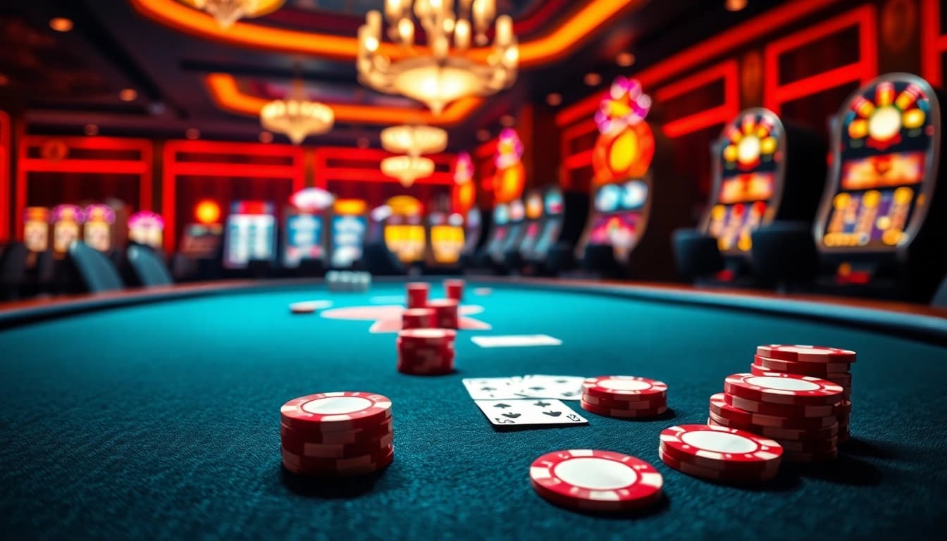 Engaging image showcasing a Non gamstop Casino Uk poker table filled with vibrant cards and chips.