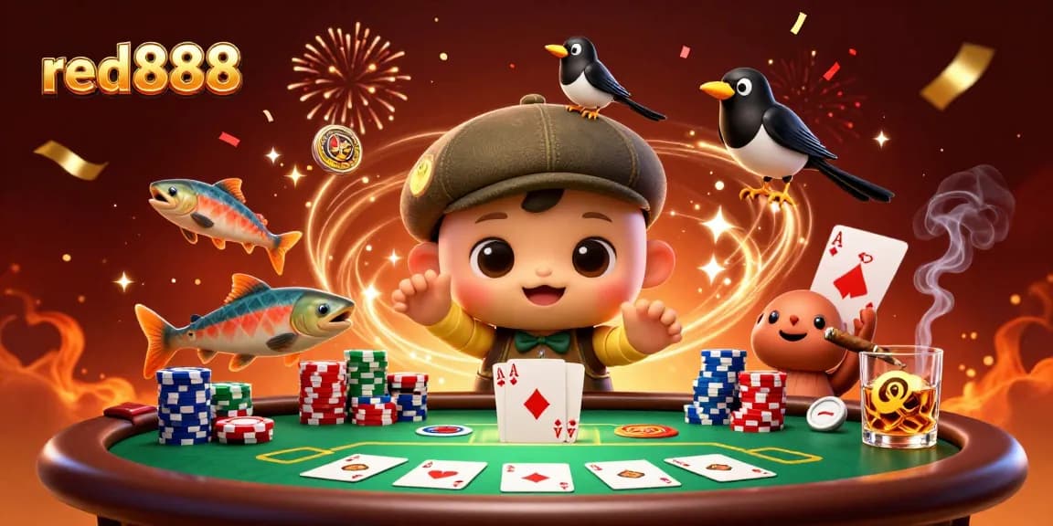 Experience the thrill of red888 with exciting poker action featuring cartoon Nessie and friends.