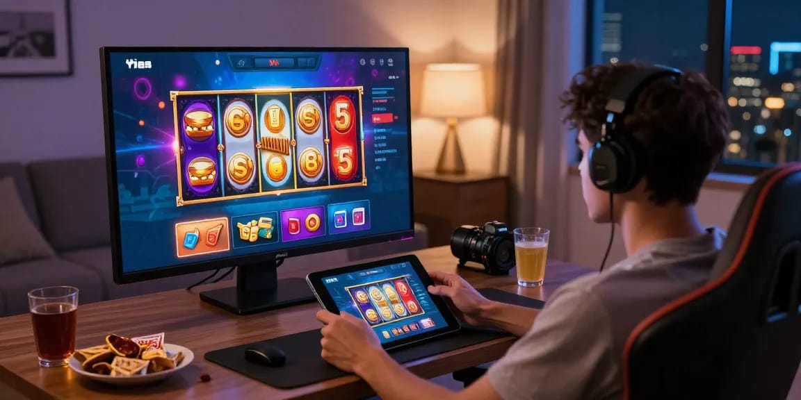 Exciting slot deposit 5k gaming scene with engaging digital slots and cozy atmosphere.
