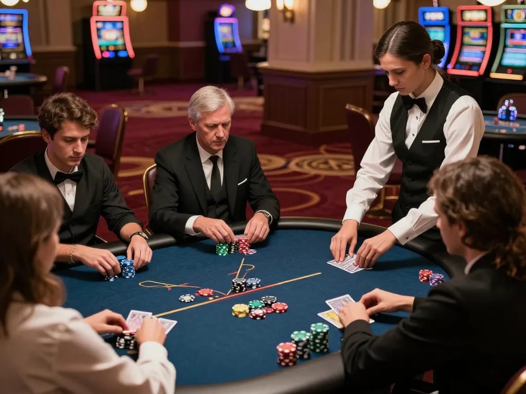 789win players enjoying a high-stakes poker game in a luxurious VIP casino setting, showcasing excitement and strategy.