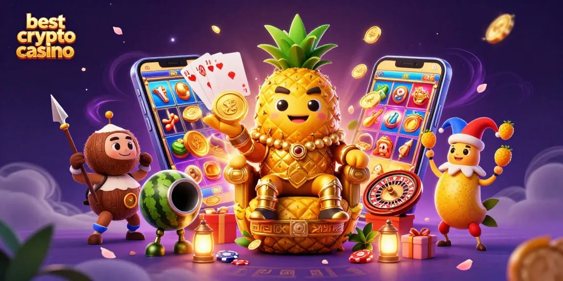 Gioca nei migliori crypto casino con il re dell'ananas mentre il giullare fa giocoleria con bacche d'oro.