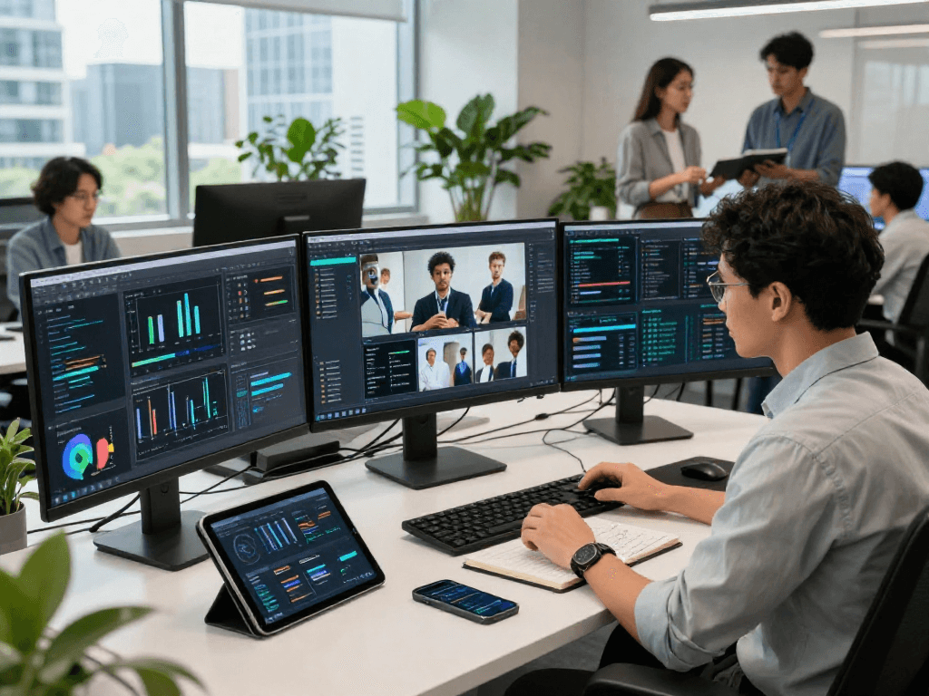 AI detector in action within a modern workspace, showcasing content moderation analysis.