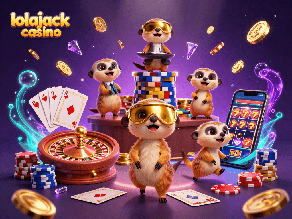 Experience the excitement of lolajack casino with lively meerkats showcasing their gaming prowess amidst flying coins.