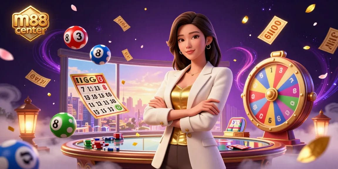 Experience thrilling gaming at m88 center with vibrant lottery elements and elegant design.
