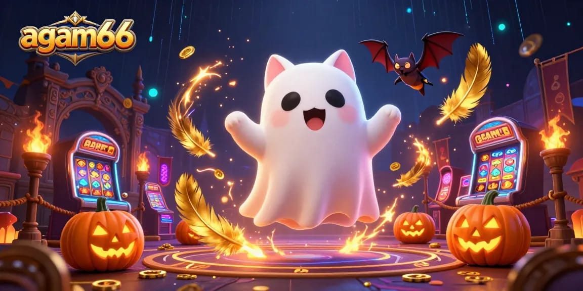 Experience exhilarating gameplay at AGAM66 with a dynamic scene featuring ghost cat and vampire bat.