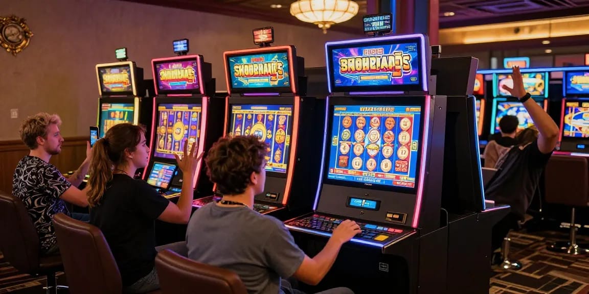 Engaged players enjoying slot depo 1000 games in a vibrant online casino environment.