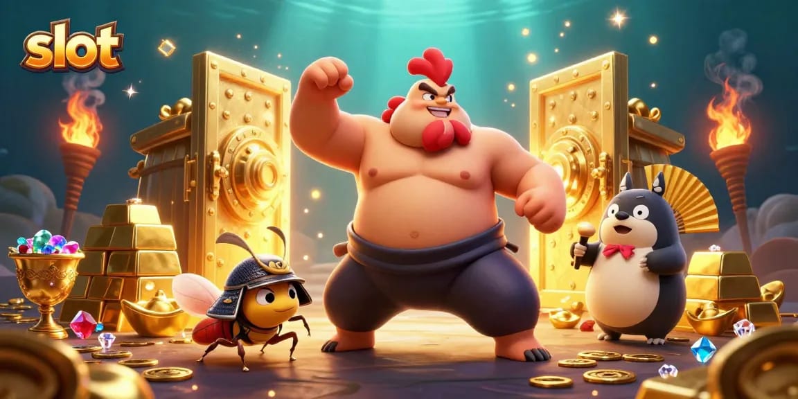 Spin the reels with slot treasures while enjoying vibrant cartoon characters in an adventurous scene.
