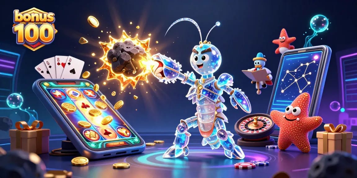Promo permainan slot dengan bonus anggota baru 100, menampilkan fitur menarik dan elemen permainan yang kaya.