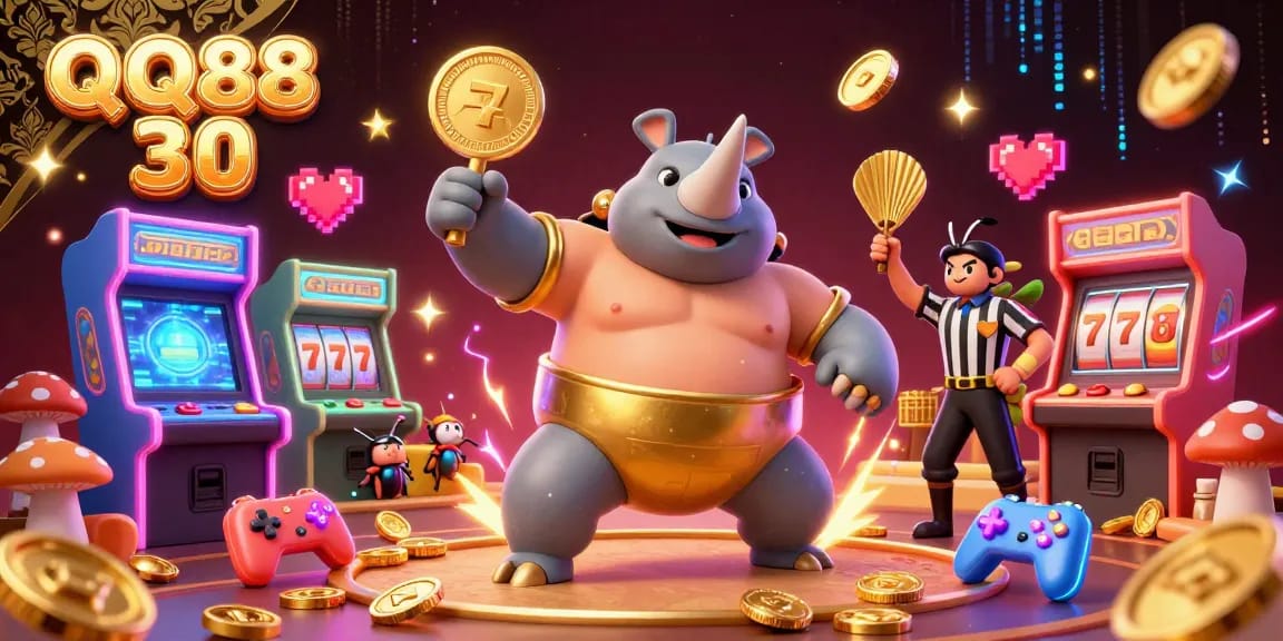 Experience the excitement of QQ88 30 in a vibrant 3D scene with animated characters and casino-themed elements.