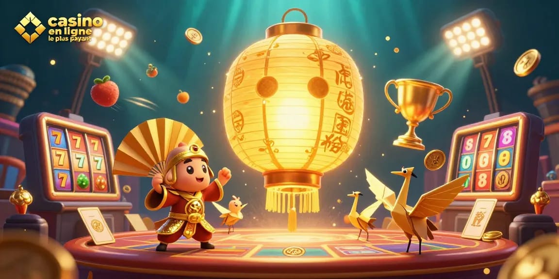 Découvrez le casino en ligne le plus payant avec des symboles chanceux flottants et des éléments de jeu animés.