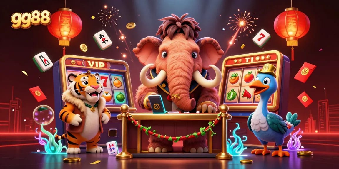 Experience thrilling gameplay with gg88 at this vibrant casino scene showcasing unique characters and game elements.