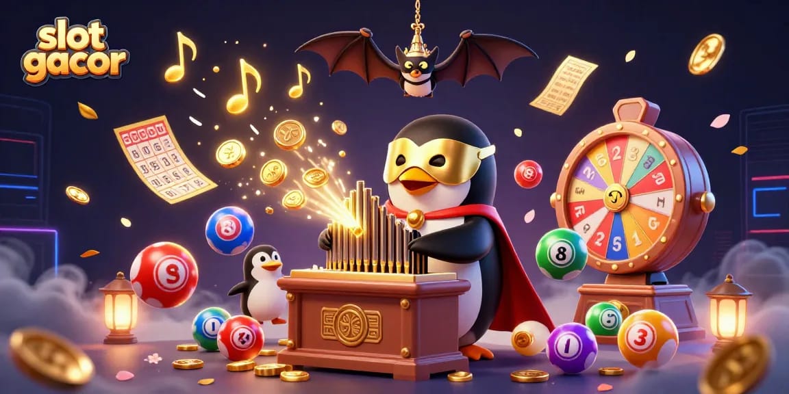 Experience thrilling slot gacor gameplay with unique strategies; the penguin plays while coins rain down.