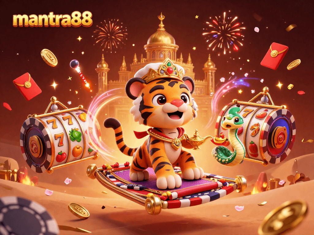 Experience winning at mantra88 with dynamic slot games and vibrant casino elements in a rich 3D scene.