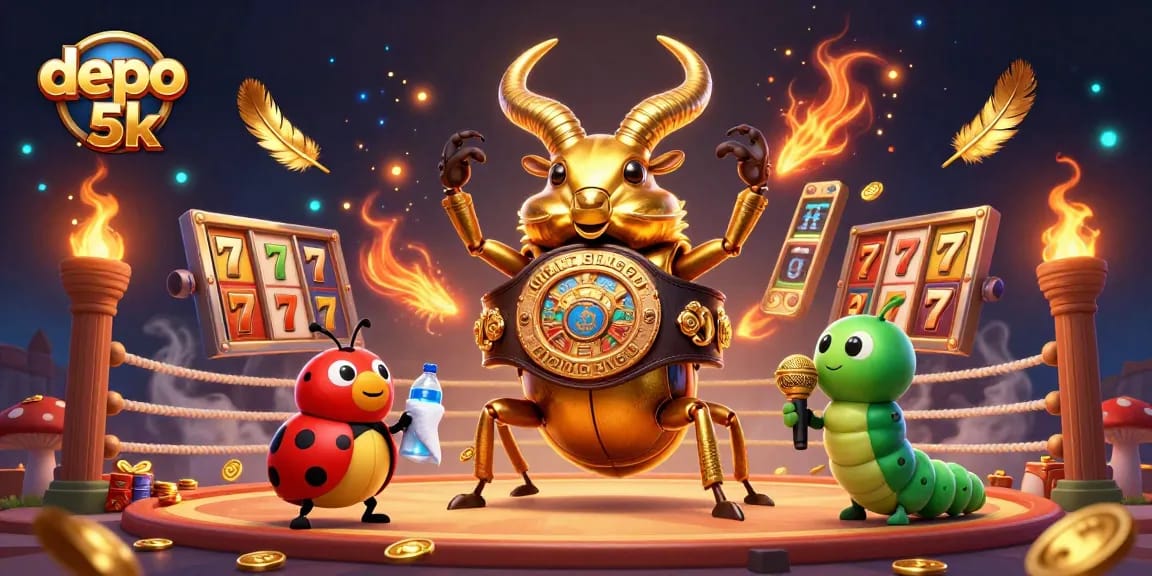 Experience winning excitement with depo 5k in a vibrant 3D casino-themed illustration.