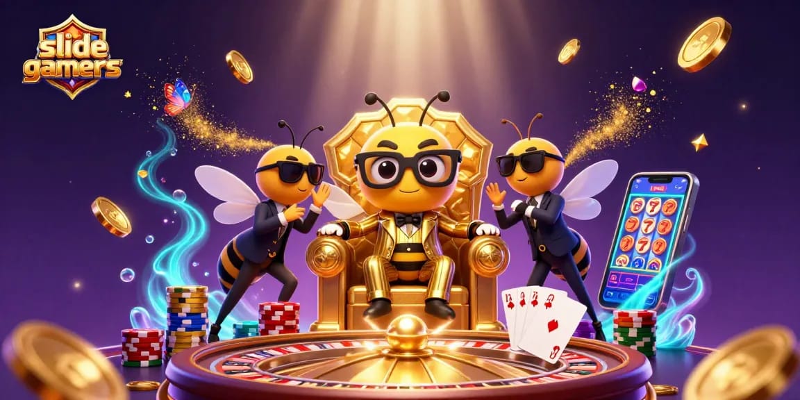Experience thrilling gameplay with slidegamers featuring the bumblebee mob boss in a vibrant casino scene.