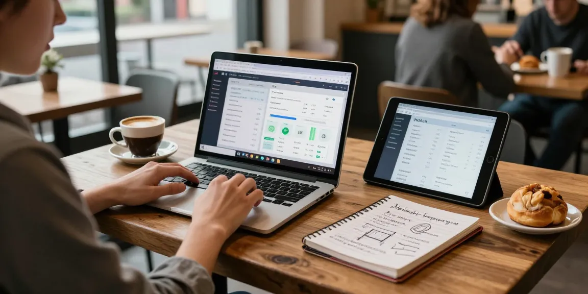 Beginner cloud mining platform overview on a laptop in a cozy coffee shop, highlighting cryptocurrency charts and DeFi statistics.