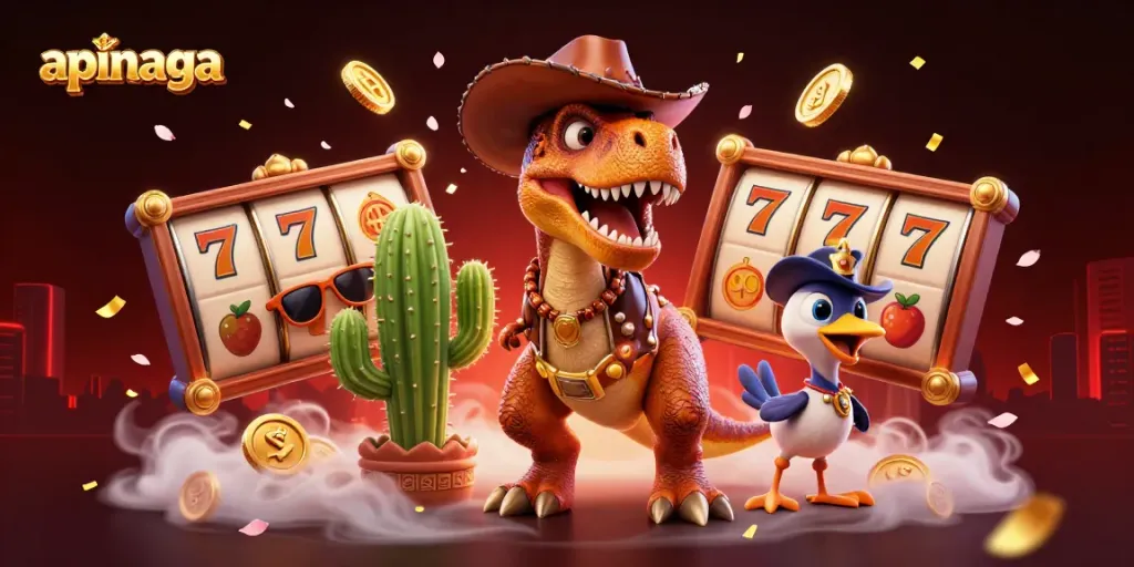 Spin the reels at apinaga with vibrant casino-inspired characters and festive elements.