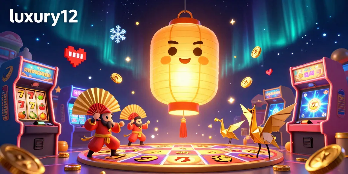 Play exciting online slots with Luxury12 featuring a glowing lantern spirit, lucky symbols, and vibrant game elements.