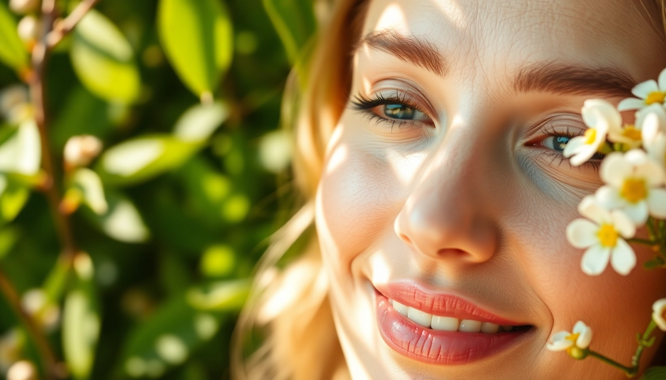 Woman's glowing skin showcasing how does astaxanthin help skin, surrounded by nature.