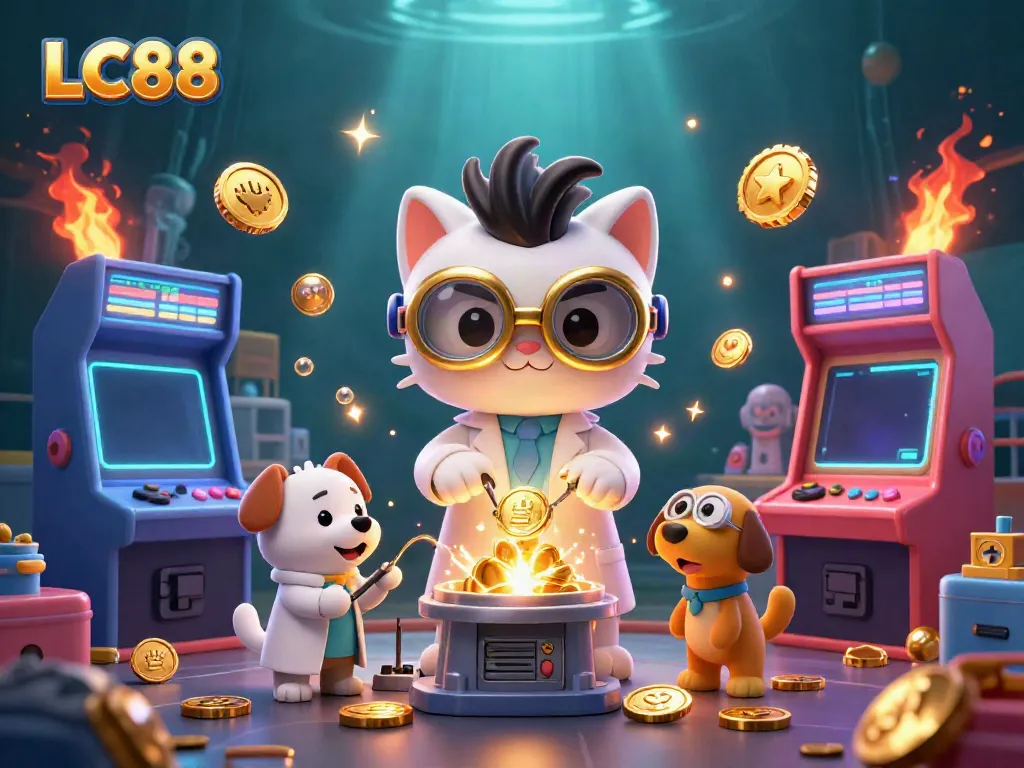 Engage with exciting games at LC88, featuring a vibrant casino scene with animated characters and games.