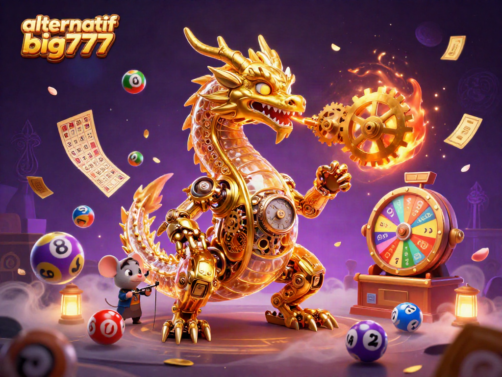 Play and win with alternatif big777 in this lively casino illustration featuring a golden dragon.