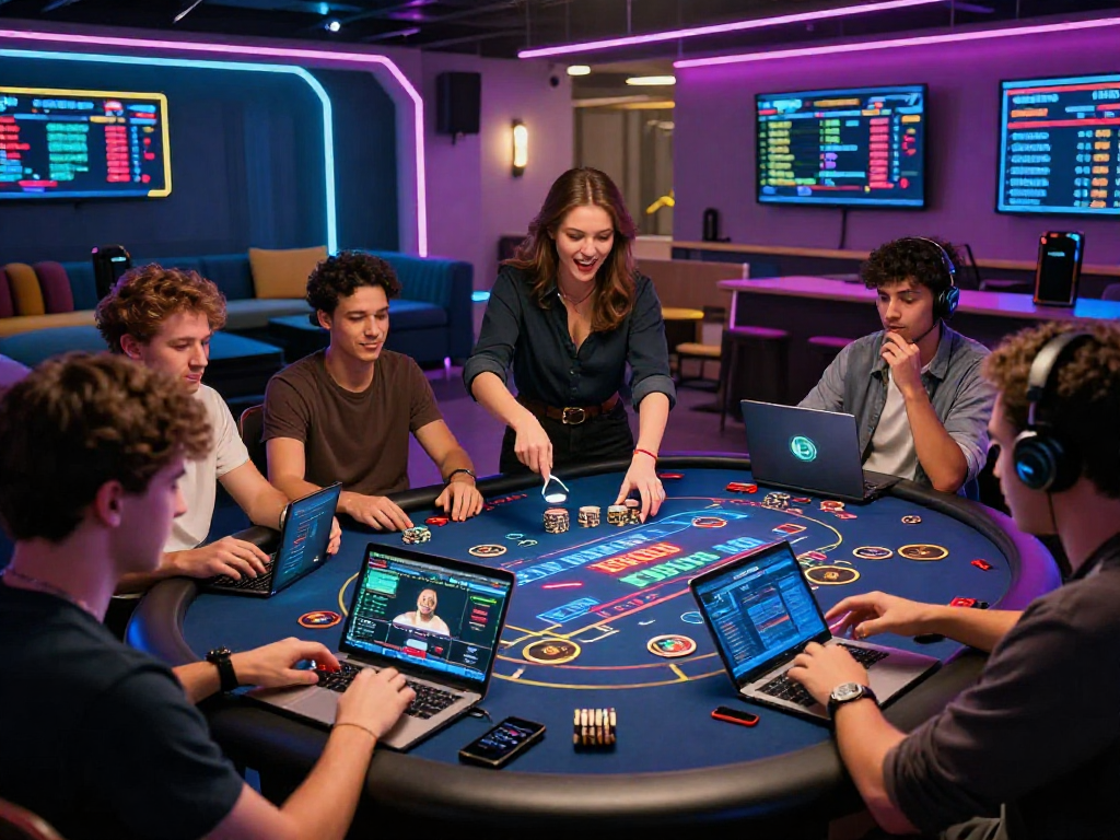 Engaged players at a vibrant crypto casino showcasing live digital gaming, highlighting crypto trends and excitement.