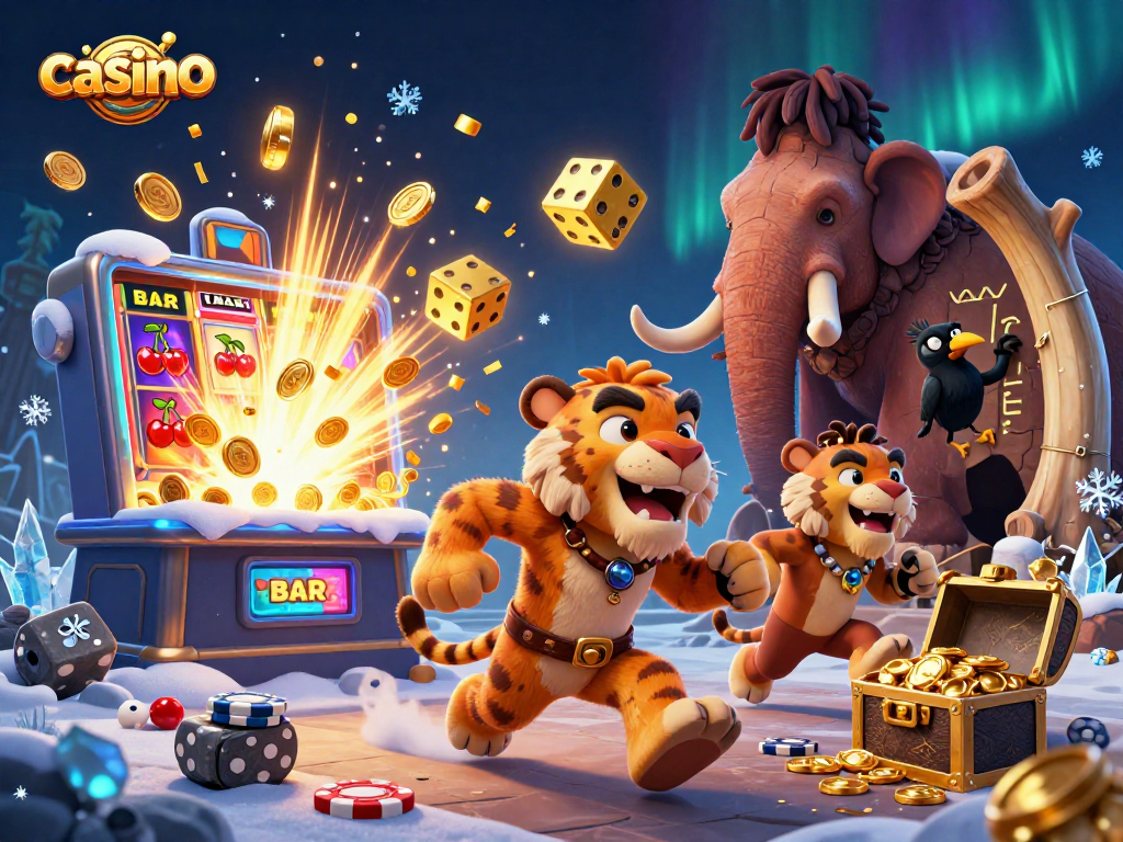 Experience thrilling casino action as cavemen and a sabertooth tiger manage a prehistoric casino.